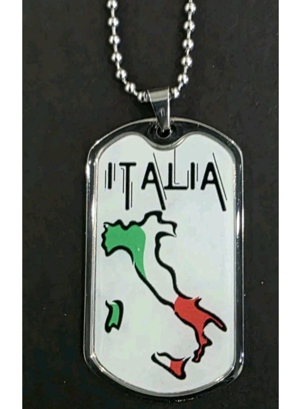 Italian Flag Necklace Pendant 22" Ball Chain Military Dog Tag Italy Map Pride